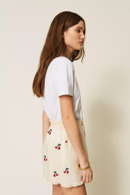 Cotton T-shirt with Cherry Broach