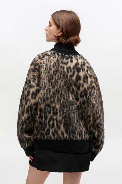 Soft Wool Leopard Oversized Turtleneck