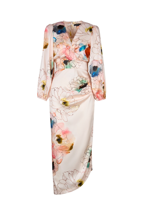 Asymmetrical Floral Midi Dress