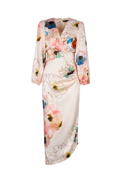 Asymmetrical Floral Midi Dress