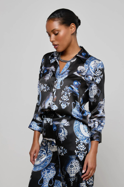 Dani Silk Blouse - Porcelain Print