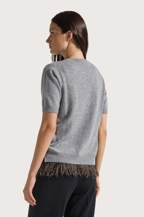 Cashmere Top with Feather Trim