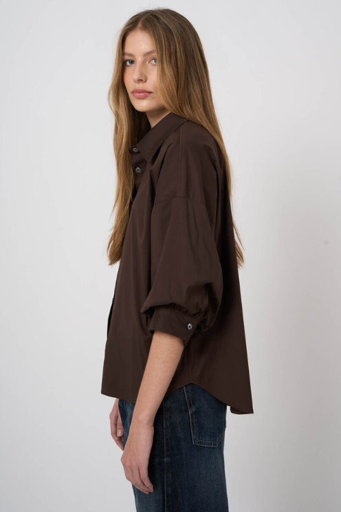 Stretch Cotton Poplin Blouse with Layered Sleeves