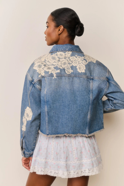 Amana Lace Appliqué Denim Jacket