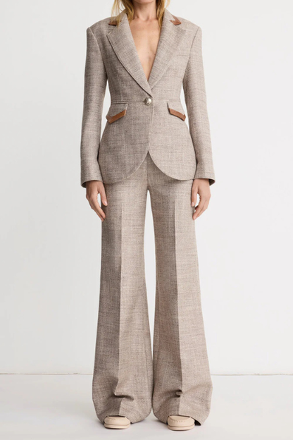 Taupe Tweed High Rise Wide Leg Pant