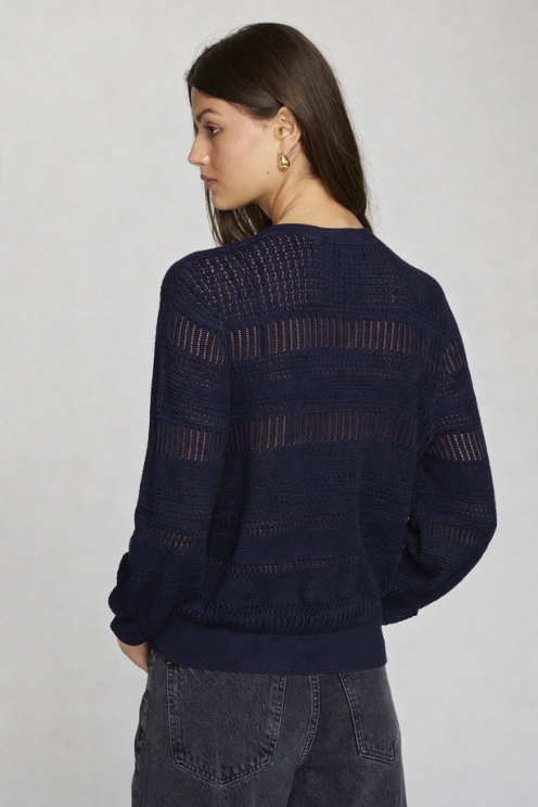Pointelle 3/4 Puff Sleeve Cardigan