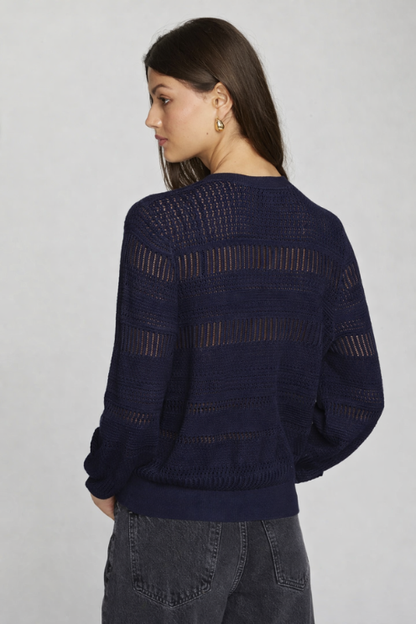 Pointelle 3/4 Puff Sleeve Cardigan