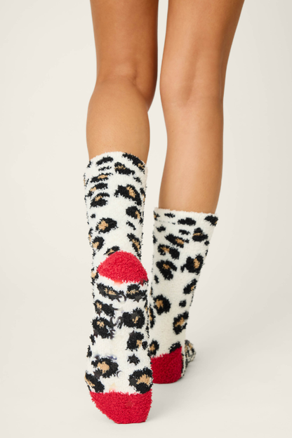 Holiday Dreams Leopard Print Crew Socks with Grippers