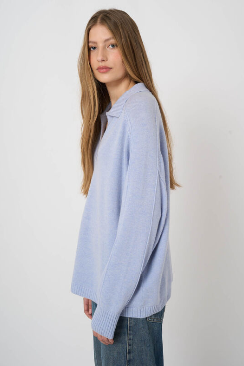 Wool-Cashmere Sweater with Ribbed Polo Neckline