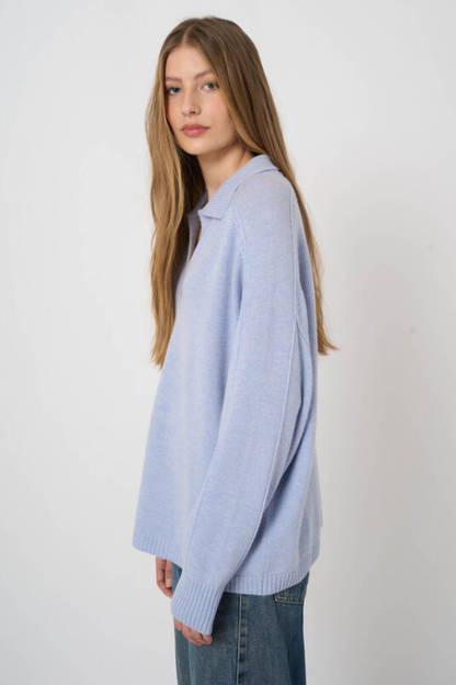 Wool-Cashmere Sweater with Ribbed Polo Neckline