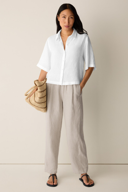 Organic Handkerchief Linen Elbow-Sleeve Shirt