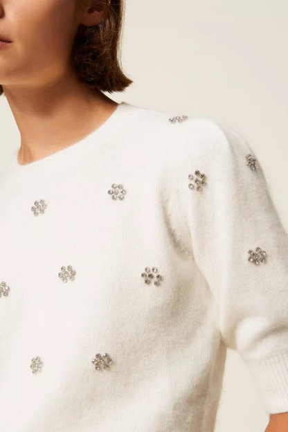 Angora Blend Jumper with Rhinestone Flowers