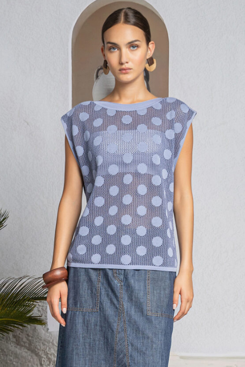 Pierced Polka Dot Cotton Knit Top