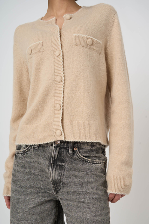 Cashmere-Wool Bouclé Cardigan with Scalloped Edges