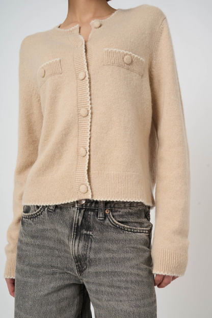 Cashmere-Wool Bouclé Cardigan with Scalloped Edges