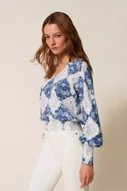 Diamond Floral Print Sweater