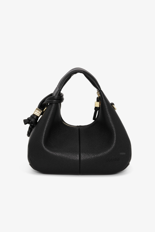 Black Mini Grained Hobo Bag