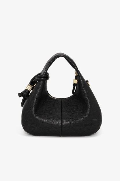 Black Mini Grained Hobo Bag