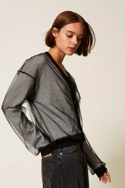 Knit Cardigan with Tulle