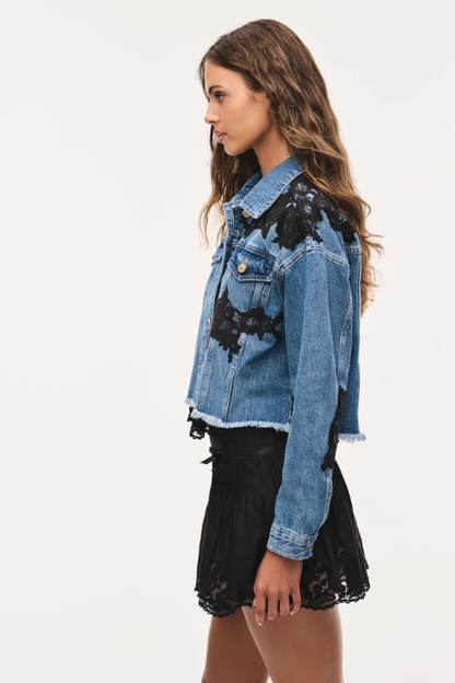 Amana Lace Appliqué Denim Jacket
