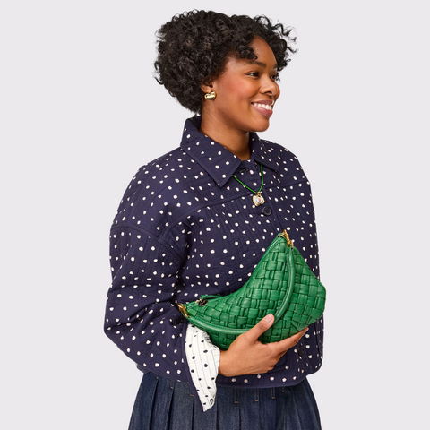 Clare V. Petit Moyen Messenger - Fern Puffy Woven