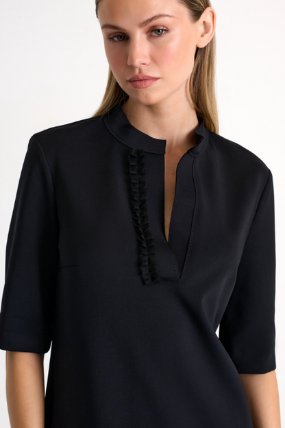Straight-cut Mao Collar Dress