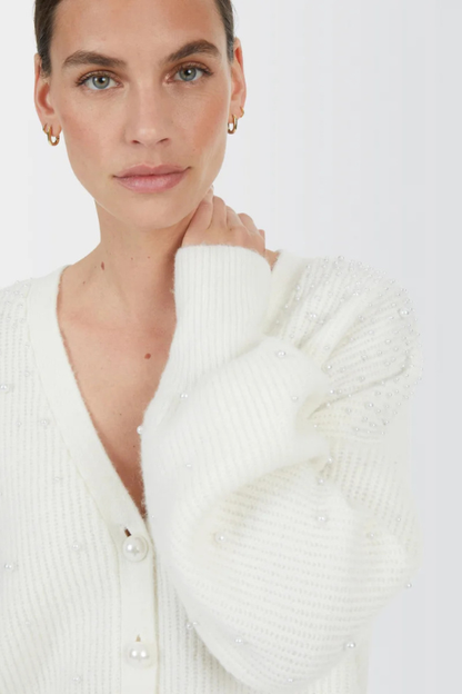 Cardigan with Pearl Beaded Appliqué