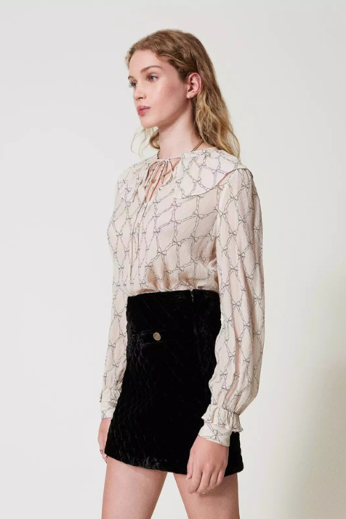 Creponne Blouse with Bow Print