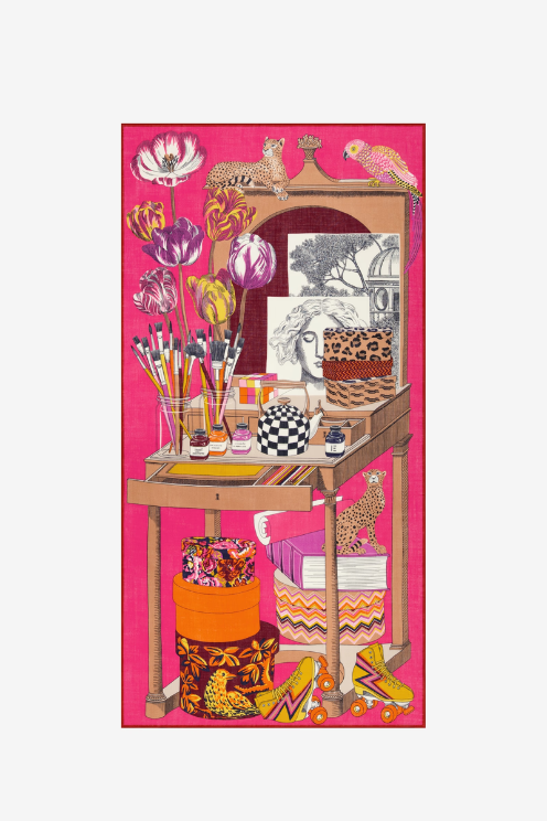 Atelier Print Wool Scarf – Pink Multi