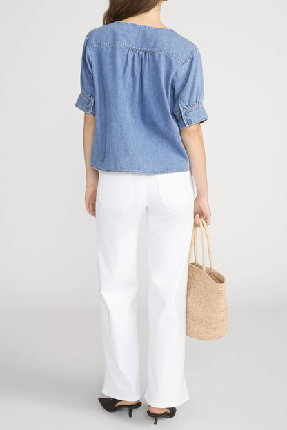 The Denim V-neck Popover Top