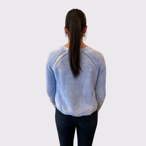 Autumn Cashmere Distressed V Neck Sweater Blue