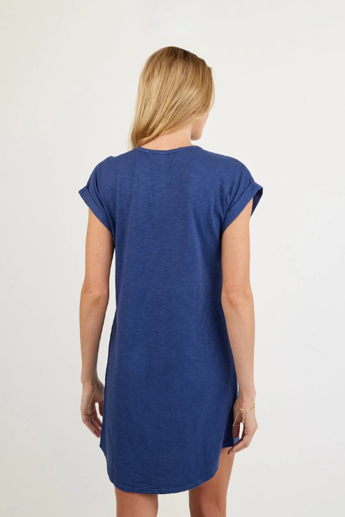 Cap Sleeve Placket Dress - Midnight Surf