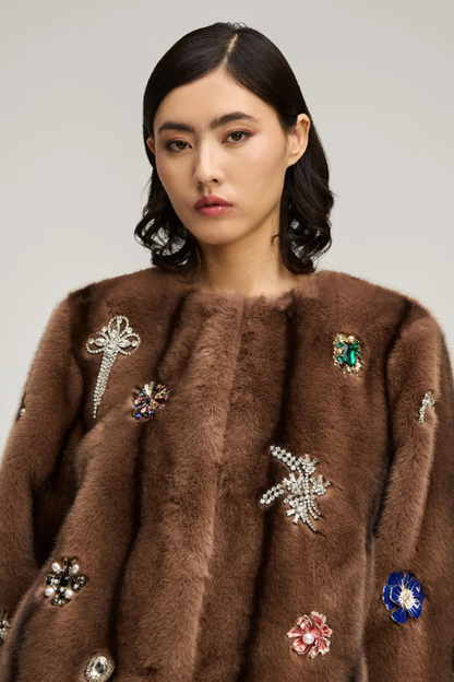 Jewel Clusters Faux Mink Benson Coat