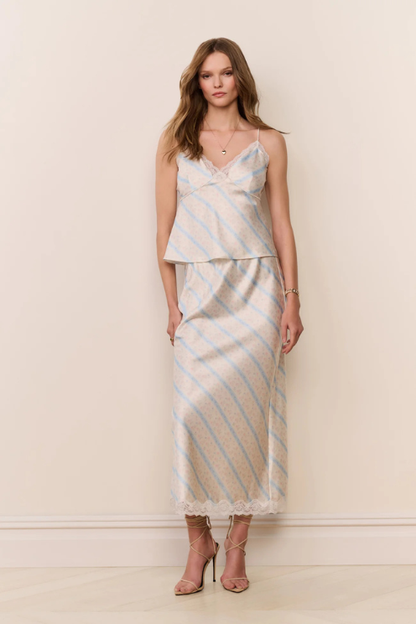 Fox Floral Stripe Top - Cotton Skies