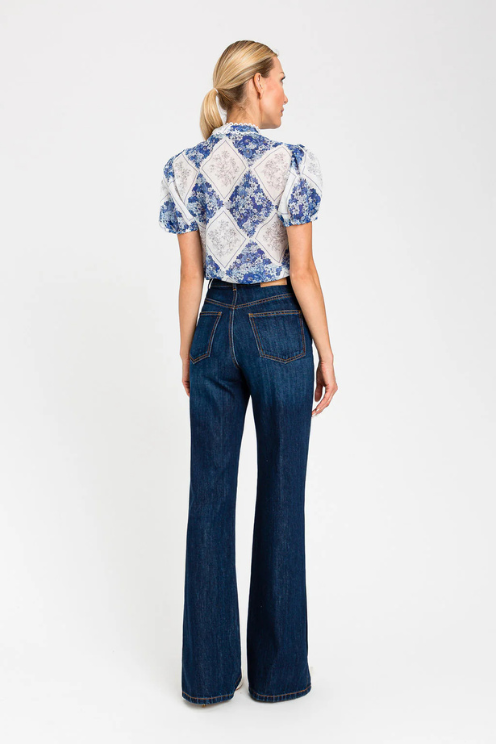 Blue Topaz Lace-Trim Blouse