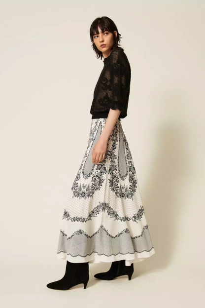 Jacquard Long Satin Skirt