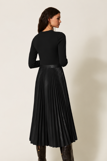 Knit Dress with Leather Skirt