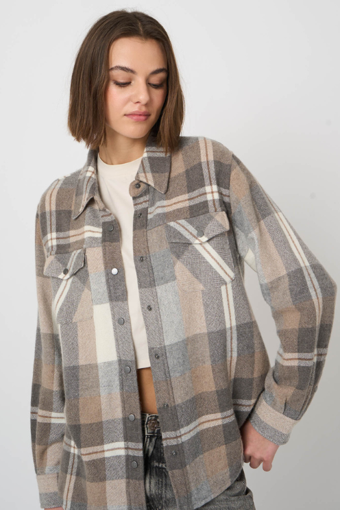 Woven Cashmere-Wool Checked Overshirt Jacket
