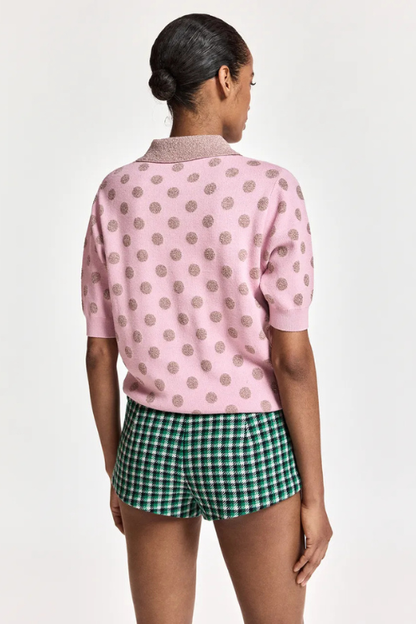 Vintage Pink Polka-dot Jacquard Knit Polo