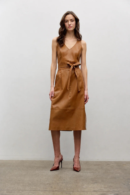 A-line Leather Midi Skirt
