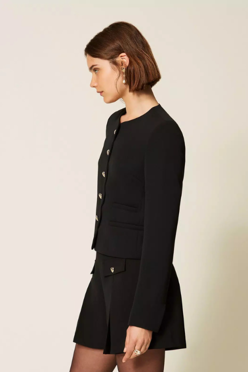 Crepe Jacket with Heart Shaped Buttons