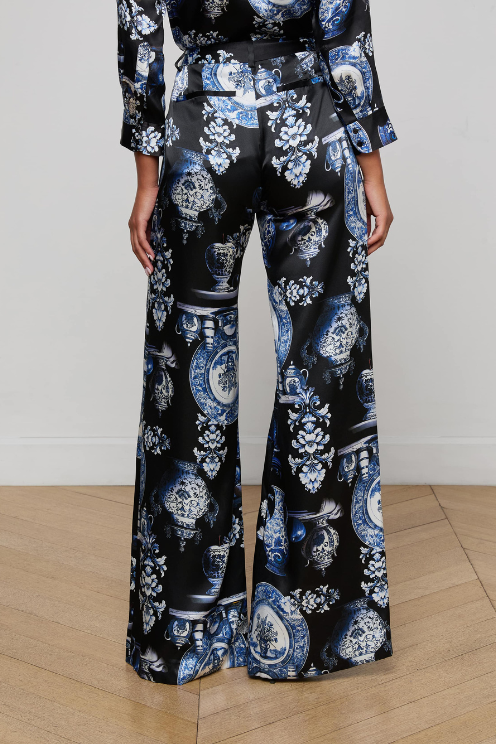 Pilar Silk Wide-Leg Pant - Porcelain Print
