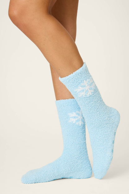 Snowflake Fuzzy Crew Socks with Grippers