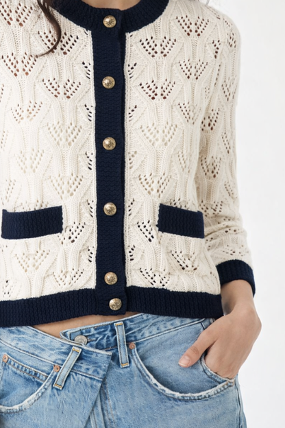 Contrast Trim Pointelle Cardigan