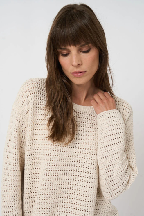 Cotton Pointelle Boat-neck Sweater