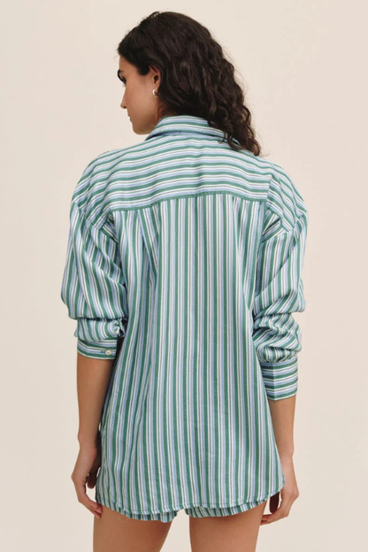 Oversized Button Down - Emerald Surf Stripe