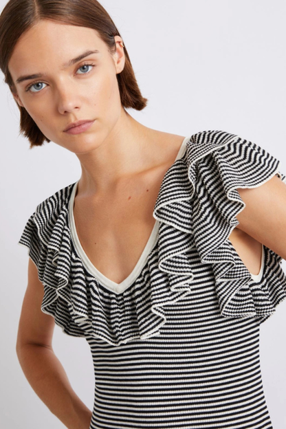 Ruffled Fine Rib-knit Top