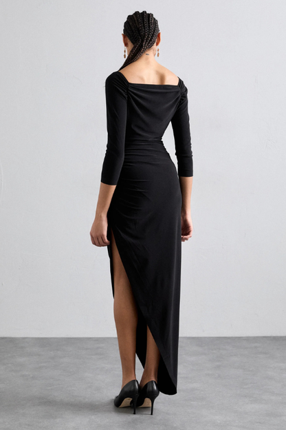 Norma Kamali Long Sleeve Sweetheart Side Drape Gown