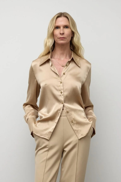 Stretch Silk Button Down Blouse