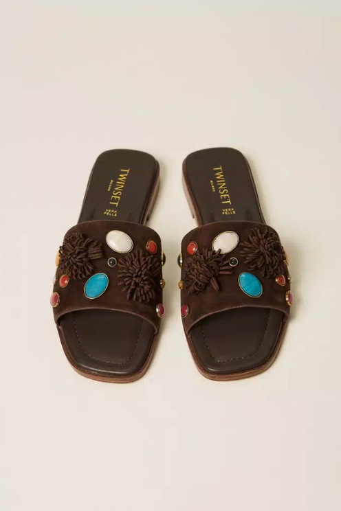 Embellished Suede Sandals